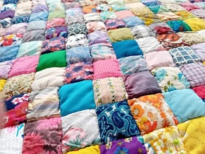Vintage Handmade Patchwork Quilt Puff Biscuit 52" X 59" Display Prop - Picture 1 of 15