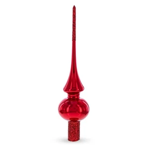 Glossy Red with Sparkling Top Mouth Blown Glass Tree Topper 11 Inches - Picture 1 of 3