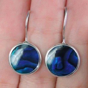 925 Sterling Silver Round Paua Abalone Shell Earrings Jewellery, PAE-274 - Picture 1 of 7