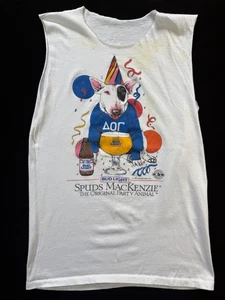 VINTAGE 1987 BUD LIGHT “SPUDS MACKENZIE – THE ORIGINAL PARTY ANIMAL” MUSCLE TEE - Imagen 1 de 4