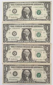 4 One Dollar Bill 1999 Cool Serial Number, Good Condition - Picture 1 of 1