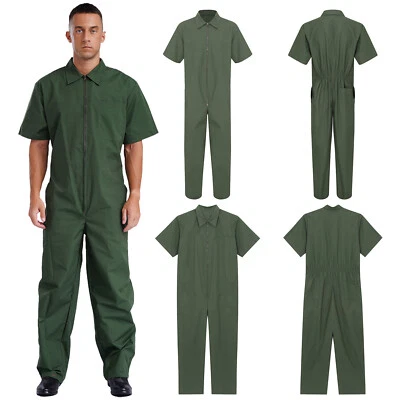 Men Coveralls Outfits Overalls Work Jumpsuit Cosplay Costume Pockets Workwear - Image 1 of 3