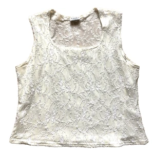 Camiseta sin mangas vintage cuello cuadrado para mujer talla XL blanca bordada transparente - Imagen 1 de 4
