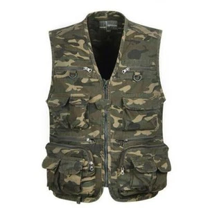 Multi Pockets Fishing Vest Outdoor Hunting Waistcoat Travel Casual Camo Jacket - Picture 1 of 3