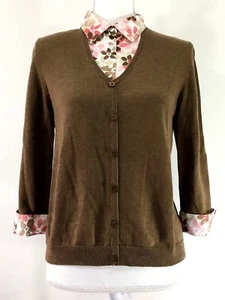 ALFRED DUNNER Faux Lagenlook Pullover PETITE SMALL braun rosa 3/4 Ärmel (J528) - Bild 1 von 9