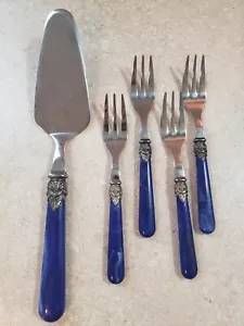 Tortiera vintage inox 18/10 Italia Napoleone perle blu e 4 forchette da dessert - Foto 1 di 4