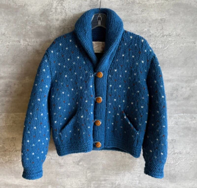 Cárdigan De Colección Angela Campos de Morris Azul Lana Ojo de Pájaro Corazón Ojo de Pez Talla S Foto 1 de 4