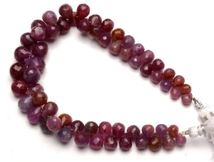 Natural Gem Myanmar Ruby Drop Cut Briolette 7x5 to 9x7 mm Size Jewelry Beads 8" - Picture 1 of 7