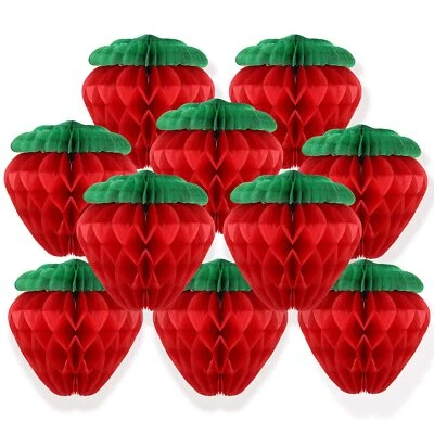 10 Pcs 6" Honeycomb Ball Tissue Paper Strawberry Decor for Birthday Baby Shower - Image 1 of 4