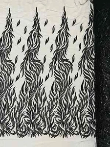 Fire Flame Bead Design - Black - Embroidered Bead Flames Design Fabric By Yard - Picture 1 of 4