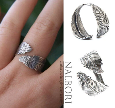 Anello argento 925 donna modello Leaf regolabile contrariè 2 foglie aperto scuro - Immagine 1 di 4