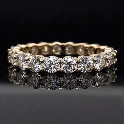 Обручальное кольцо 2,00 карата круглой огранки выращенный в лаборатории бриллиант вечность чистое желтое золото 14 карат - Изображение 1 из 4