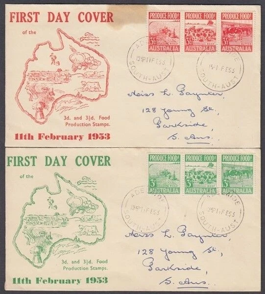 AUSTRALIA FDC's 1953 (x2) CACHET COVERS FOOD STRIPS (ID:111/D46395) - Image 1 of 1