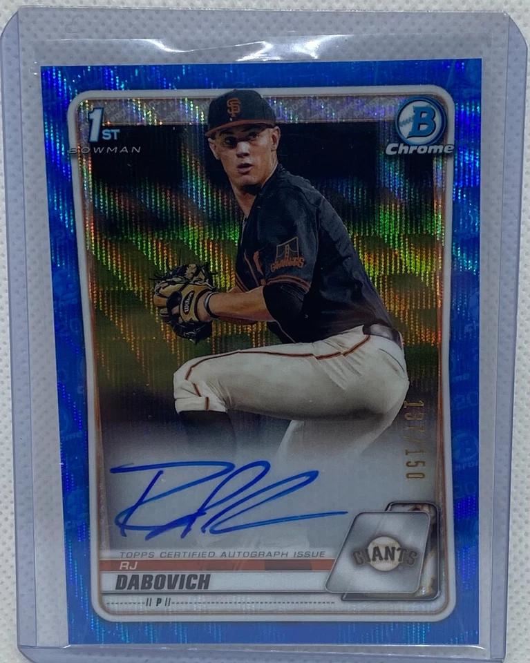 RJ DABOVICH 2020 1ST BOWMAN CHROME PROSPECTS BLUE WAVE REFRACTOR AUTO #D 137/150 - Image 1 of 1