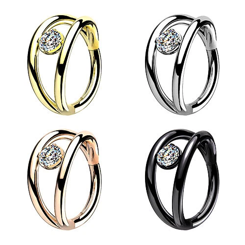 Ohr Knorpel Doppel Ring Septum Nasen Helix Piercing Clicker Scharnier Kristall - Bild 1 von 1