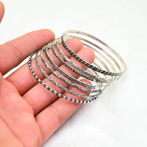 Stacking Bangle In Sterling Silver Set Of 7 Bangles Thin Stacking 7 Day Bangles - Picture 1 of 4