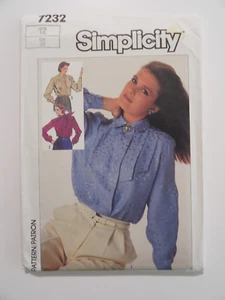 Simplicity 7232 Misses' Blouse w/Concealed Front Button Closing Size 12 Uncut - Picture 1 of 3