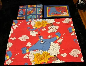 Vintage 1992 Disney Aladdin Bett Twin Sheet 3-teiliges Set Kissenbezug Genie Abu SAUBER - Bild 1 von 9