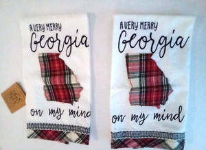 Trisha Maggard Designs for glory haus Very Merry GA On My Mind Tea Towel X2 NEW - Picture 1 of 8