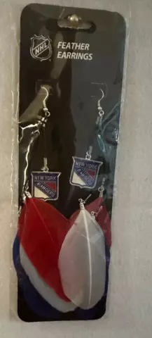 NHL New York Rangers Feather Earrings w/ Team Colors and Logo NIP Cover