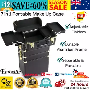 7 in 1 Portable Cosmetics Beauty Hairdressing Makeup Trolley Carry Bag Case Box - Picture 1 of 13