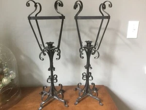 Vintage PR WROUGHT IRON Lantern Style Candle Holders 21” SPANISH GOTHIC handmade - Picture 1 of 10