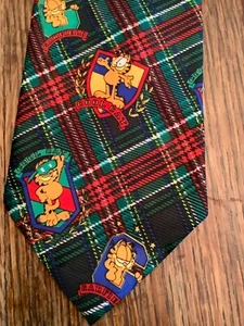 Vintage Cartoon Garfield Katze karierte Krawatte mehrfarbig Pfoten Sucht 4” x 58” - Bild 1 von 4