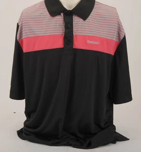 Mens Reebok Golf Polo Shirt XL Black w/Gray Pink Accents and Stripes - Picture 1 of 3