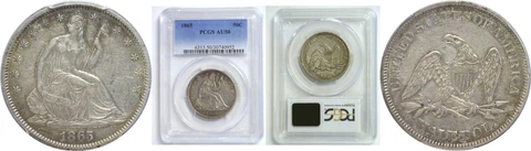 1865 Seated Liberty Half Dollar PCGS AU-50 Cover