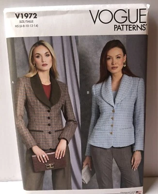 Vogue Pattern V1972  Fitted Jacket Shawl Collar Sizes 6-8-10-12-14 UNCUT - Image 1 of 2