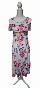 Girls Poppies & Roses Cute Maxi Dress Sz Medium White Floral Off Shoulder - Picture 1 of 8