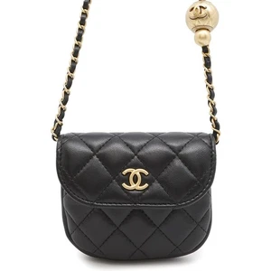 CHANEL Matelasse Ball Chain Mini Pouch Lambskin Black - Picture 1 of 13