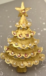 RARE Vintage Mylu Aurora Borealis & Seed Pearl Christmas Tree Brooch Pin - Picture 1 of 7