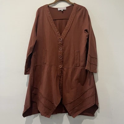 漂亮的天使亚麻混纺衬衫束腰连衣裙女式大号棕色波西米亚 Goblincore — 第 1/4 张图片