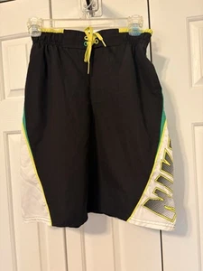 NWT Boys Swim Trunks NIKE Size Medium Black White Green Yellow - Picture 1 of 7