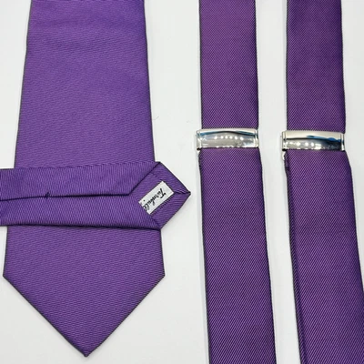 Turnbull Asser $575 МАТЧ КОМПЛЕКТ фиолетовый в полоску шелковый галстук и скобы / подвески - Изображение 1 из 4