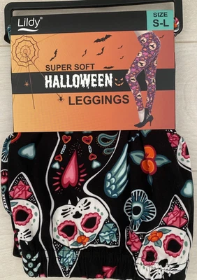 Leggings Lildy Super Suaves Halloween Día de los Muertos Gatos Corazones Florales Talla S-L Foto 1 de 4