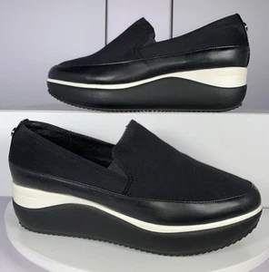 Donald Pliner Womens Lizzee Black Leather Sneaker Black Platform Slip On Shoe, 6 - Picture 1 of 8