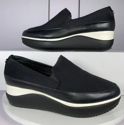 Donald Pliner Womens Lizzee Black Leather Sneaker Black Platform Slip On Shoe, 6 - Image 1 of 4