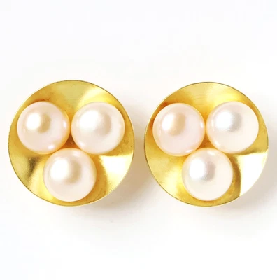 Große Ohrringe Ohrclips 18 Karat 750 Gold Gelbgold Bouton Perlen 21,21 g Ø 25 mm - Bild 1 von 3