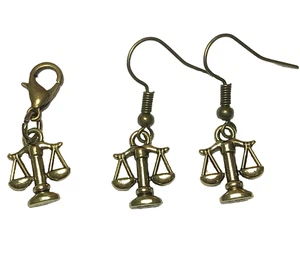 Gold Scales of Justice Law Charm Earrings Libra Zipper Pull Lawyer Paralegal - Picture 1 of 8