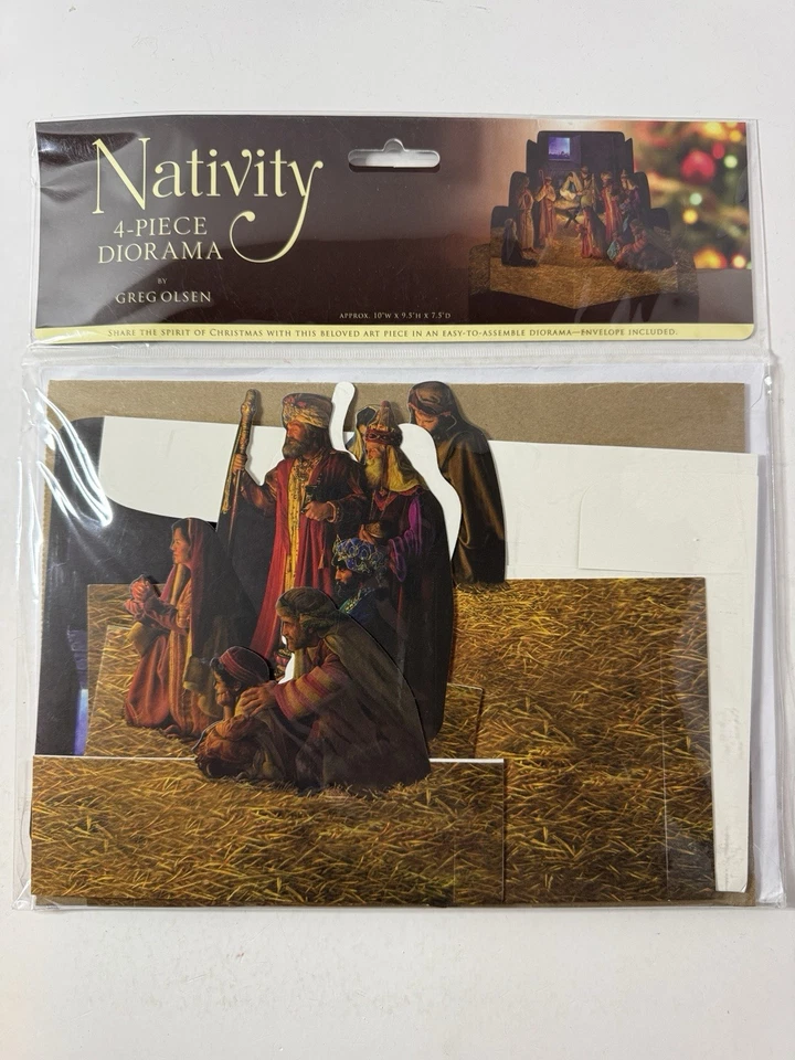 B23) Rare Greg Olsen Die-cut NATIVITY*Mailable Diorama 4 pc Scene NOS 10" CC