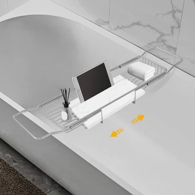 Bandeja de bañera expandible Bandeja de bañera de acero inoxidable con tablero de mármol Foto 1 de 4