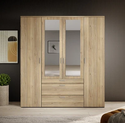 Charming Vesala 4 Hinged Door Wardrobe with Mirror 1800mm Oak Mauvella Finish - Image 1 of 4
