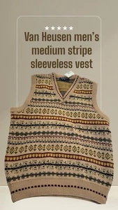 Van Heusen Mens Medium Brown Print Stripe Sleeveless Vest - Picture 1 of 4