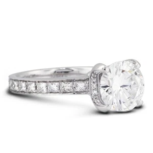 2.18ct tw E/SI2 Round Cut Natural Certified Diamonds 18K Gold Engagement Ring - Picture 1 of 11