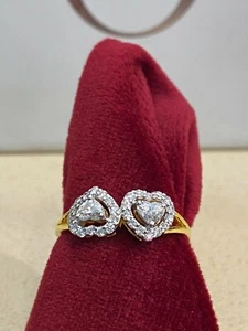 0.49 Cts Heart Round Cut Natural Diamonds Engagement Band Ring In 750 18K Gold - Picture 1 of 12