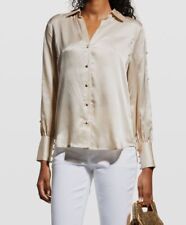 L'agence Womens Ivory Jordy Silk Button Sleeve Blouse Top Size S