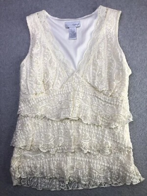 Spiegel Women’s Sleeveless Lace Top Ivory Barbie Core Size Large - Image 1 of 4