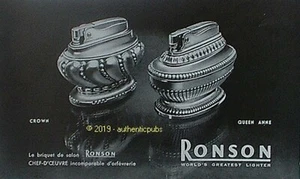 PUBLICITE RONSON BRIQUETS QUEEN ANNE ET CROWN DE 1956 FRENCH AD PUB LIGHTER - Picture 1 of 1